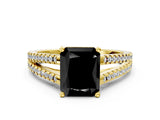 Yellow gold Fancy Black Radiant Cut Solitaire Split Shank Pavé Diamond Engagement Ring