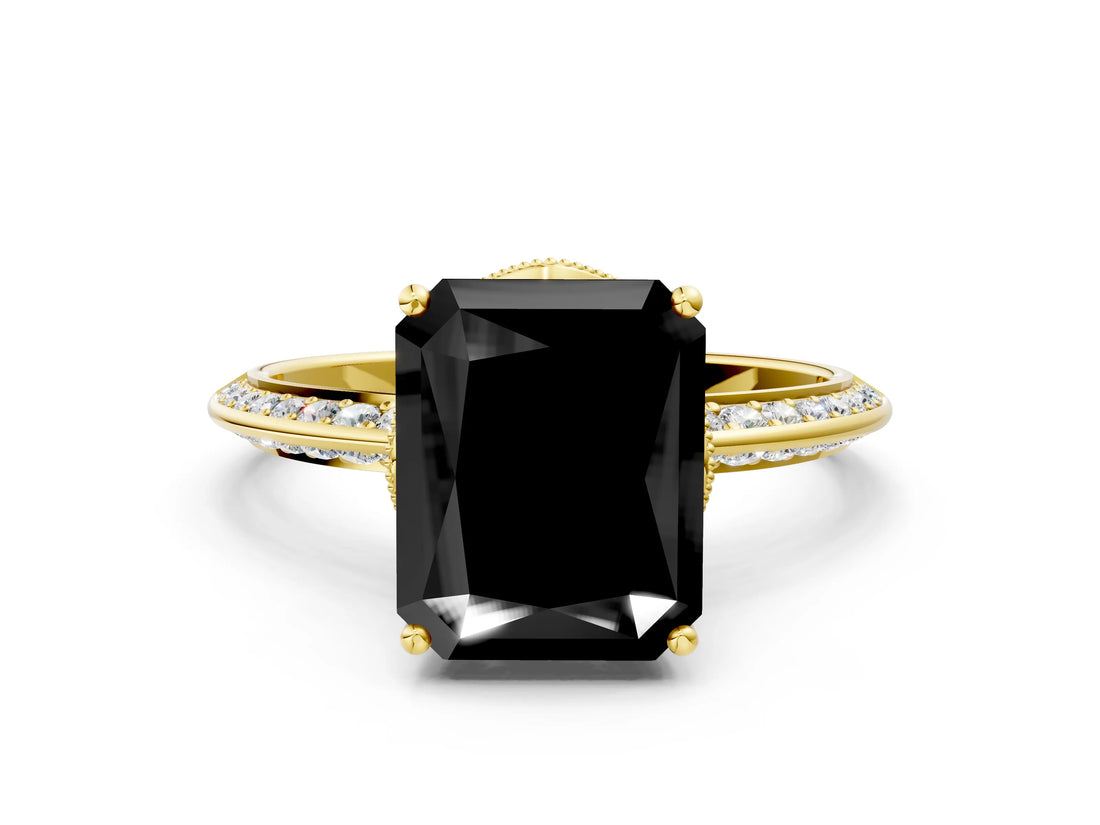 Yellow gold Fancy Black Radiant Cut Solitaire Split Shank Pave Diamond Engagement Ring with Four-Prong Setting_36