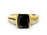 Yellow gold Fancy Black Radiant Cut Solitaire Tension Set Diamond Ring with Split Shank Band