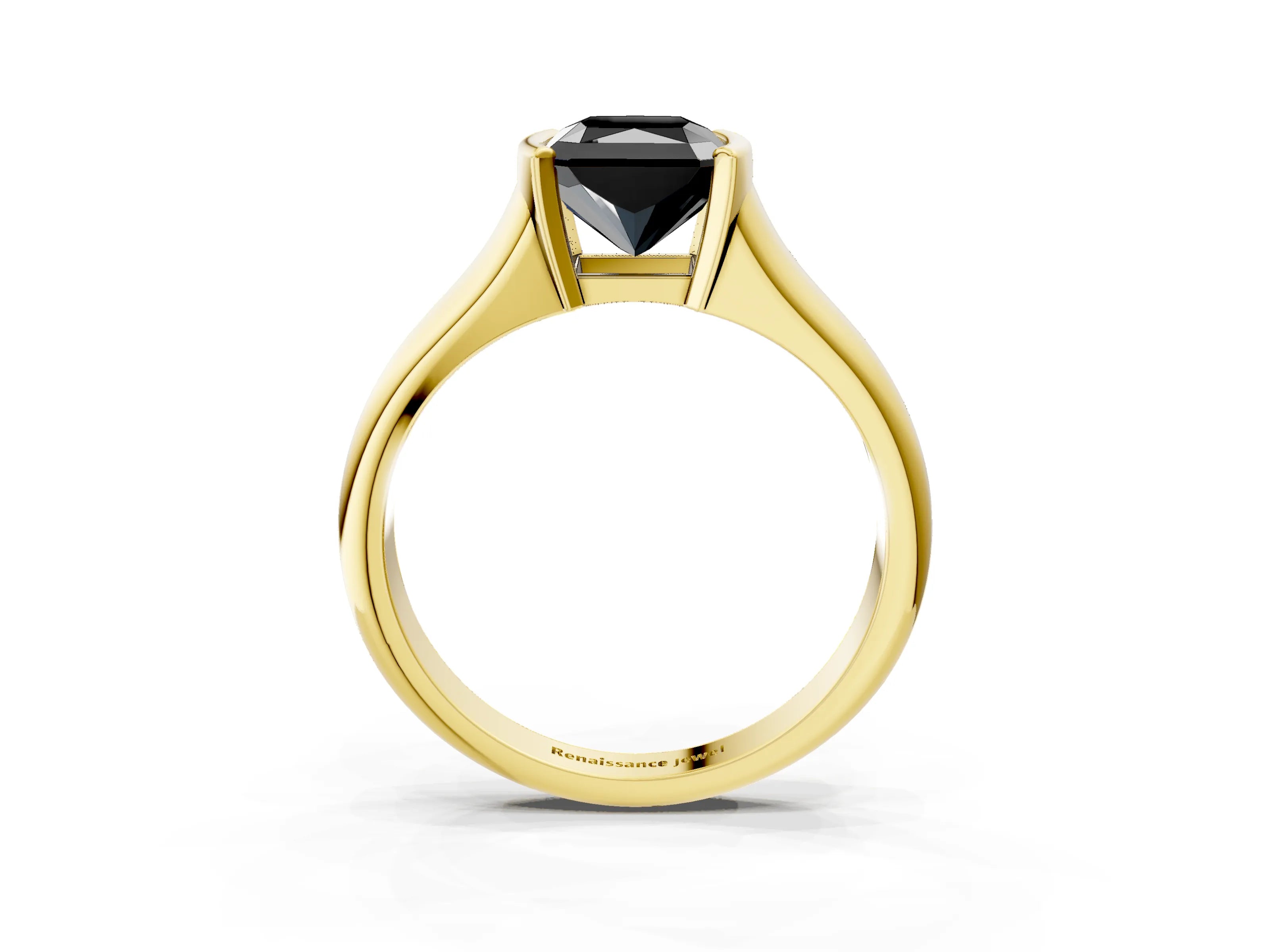 Yellow gold Fancy Black Radiant Cut Solitaire Tension Set Diamond Ring with Split Shank Band_3