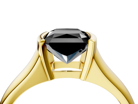 Yellow gold Fancy Black Radiant Cut Solitaire Tension Set Diamond Ring with Split Shank Band_4
