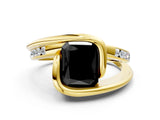 Yellow gold Fancy Black Radiant Cut Solitaire Tension-Set Diamond Split Shank Ring