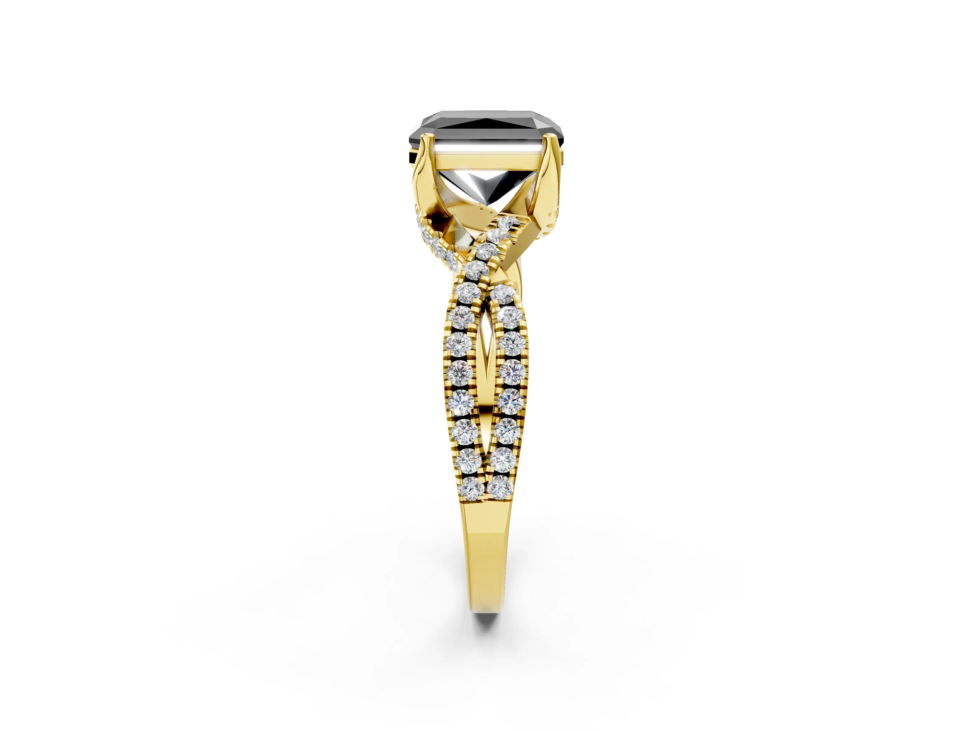 Yellow gold Fancy Black Radiant Cut Solitaire Twist Pave Diamond Engagement Ring with Prong Setting_2