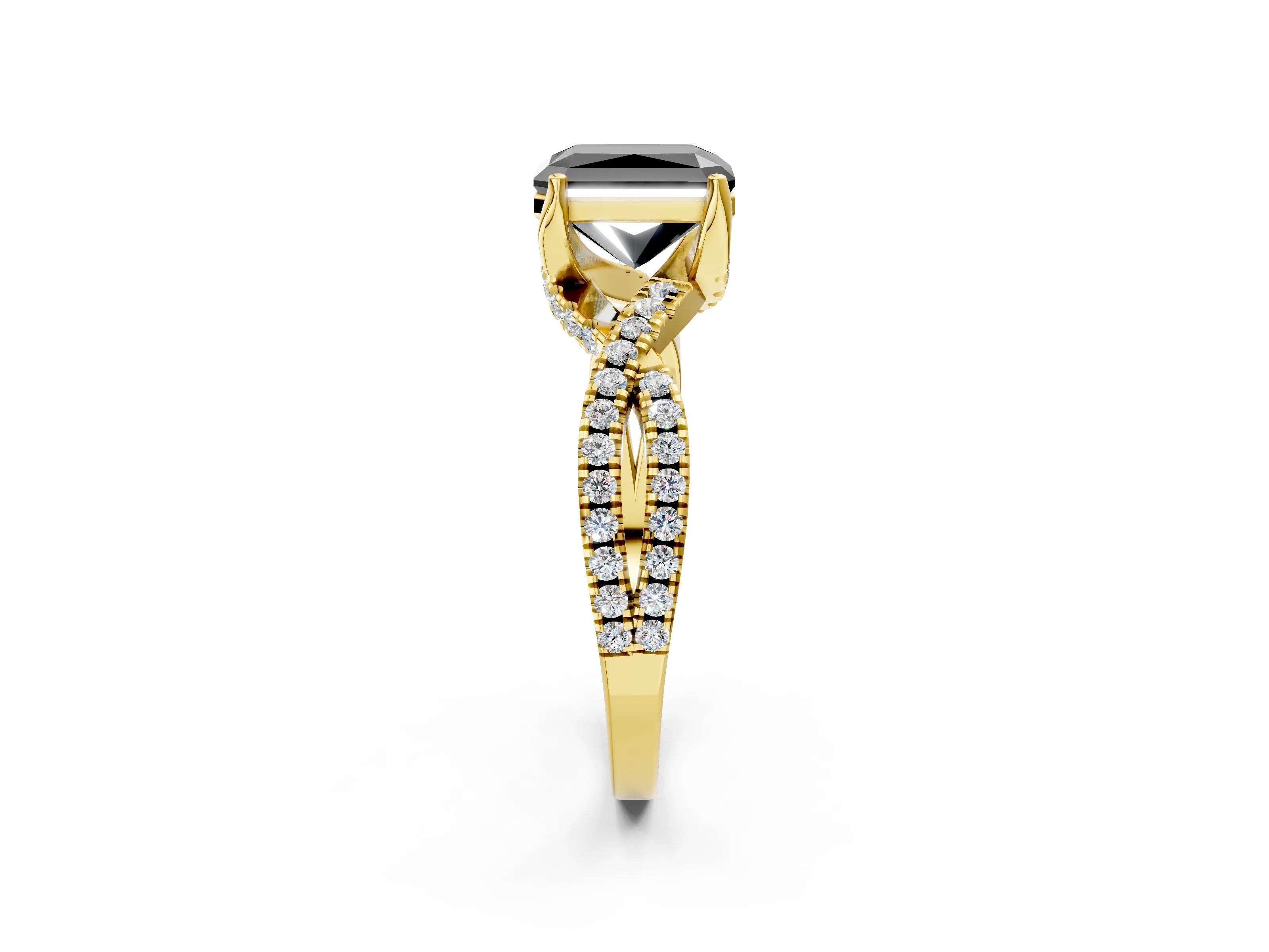 Yellow gold Fancy Black Radiant Cut Solitaire Twist Pave Diamond Engagement Ring with Prong Setting_26