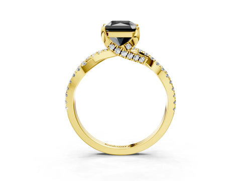Yellow gold Fancy Black Radiant Cut Solitaire Twist Pave Diamond Engagement Ring with Prong Setting_27