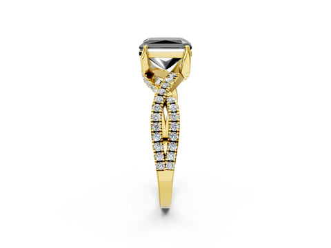 Yellow gold Fancy Black Radiant Cut Solitaire Twist Pave Diamond Engagement Ring with Prong Setting_2