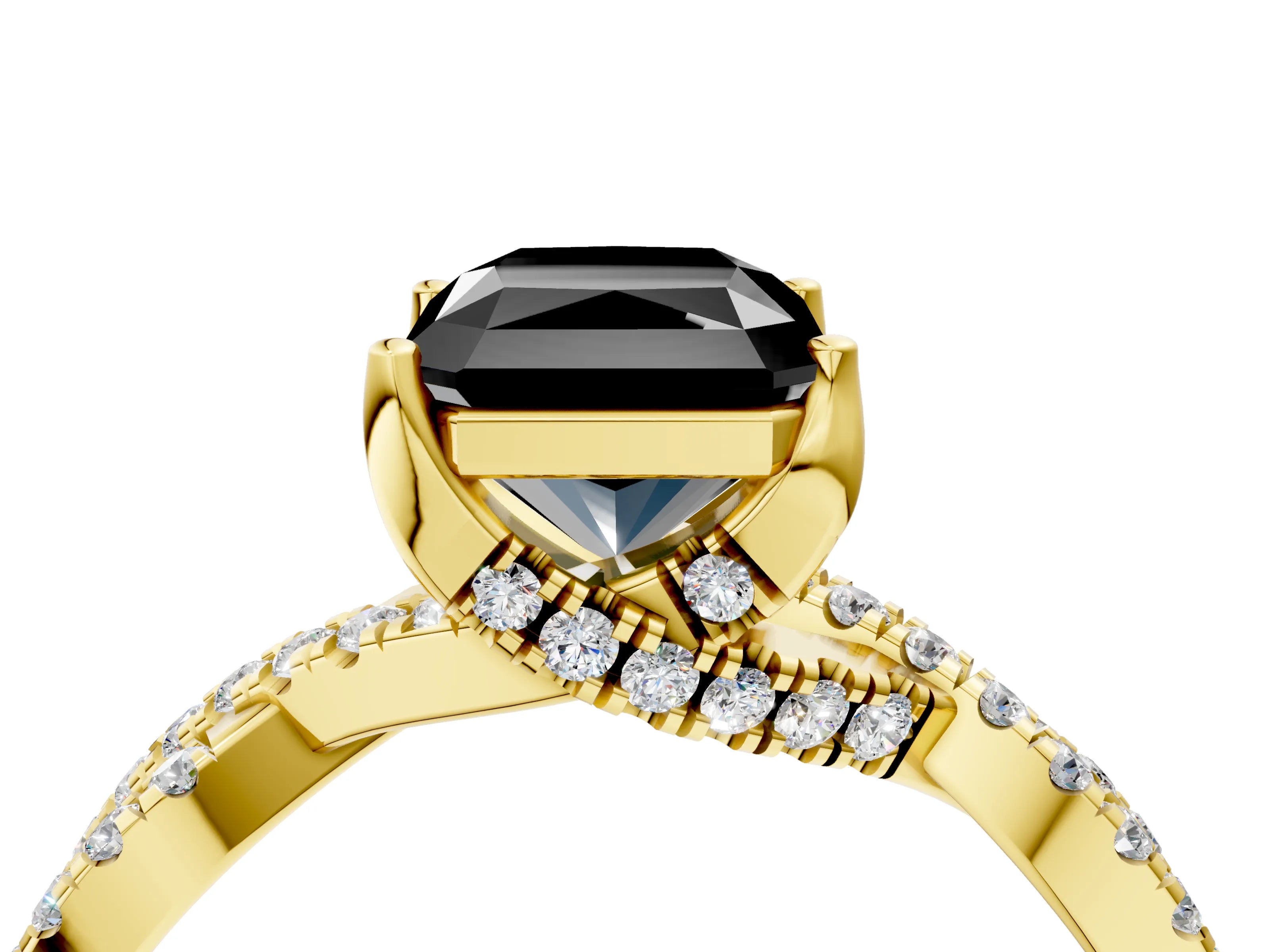 Yellow gold Fancy Black Radiant Cut Solitaire Twist Pave Diamond Engagement Ring with Prong Setting_4
