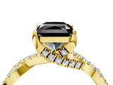 Yellow gold Fancy Black Radiant Cut Solitaire Twist Pave Diamond Engagement Ring with Prong Setting_4