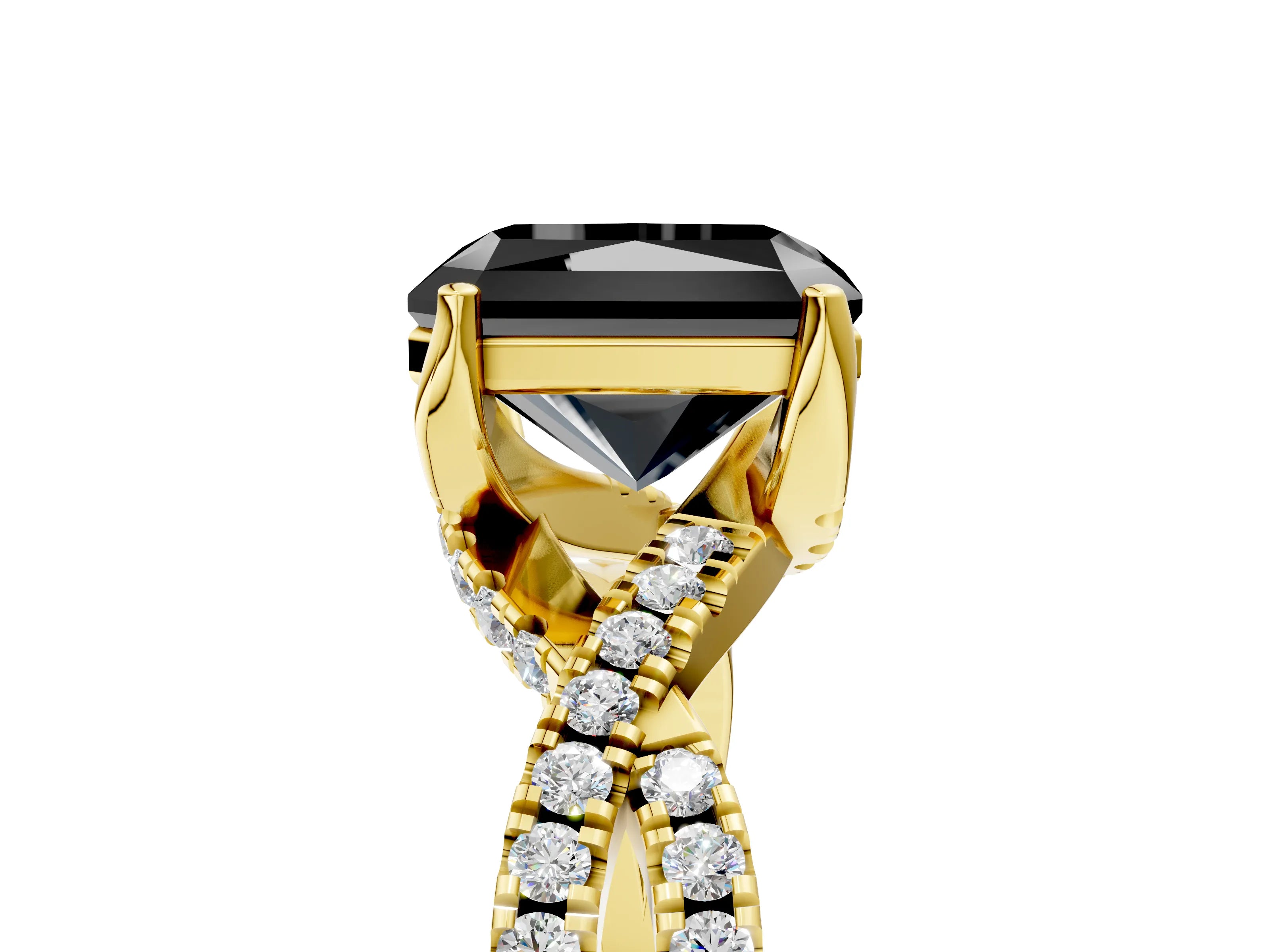 Yellow gold Fancy Black Radiant Cut Solitaire Twist Pave Diamond Engagement Ring with Prong Setting_5