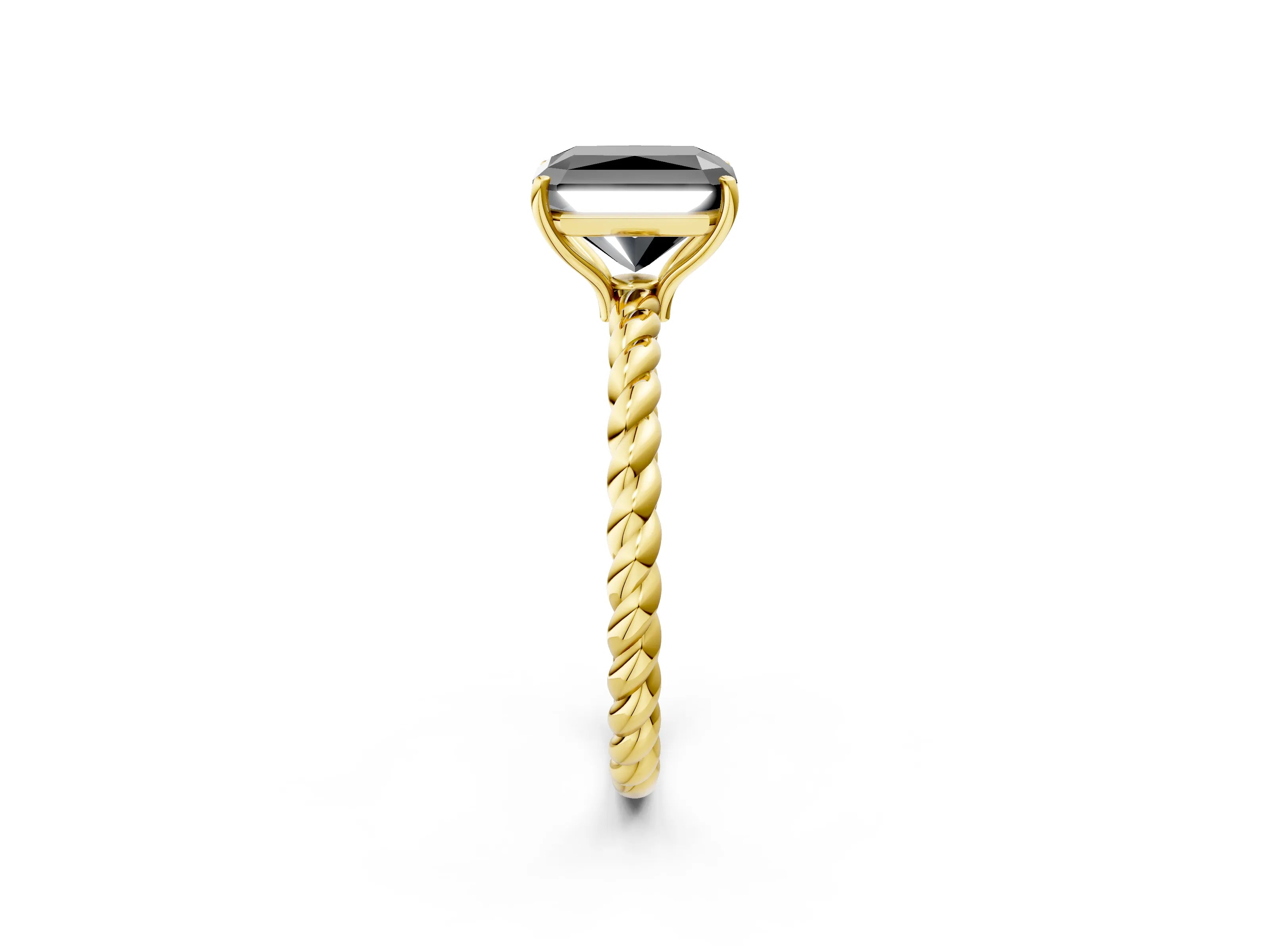 Yellow gold Fancy Black Radiant Cut Solitaire Twisted Band 4-Prong Ring_2