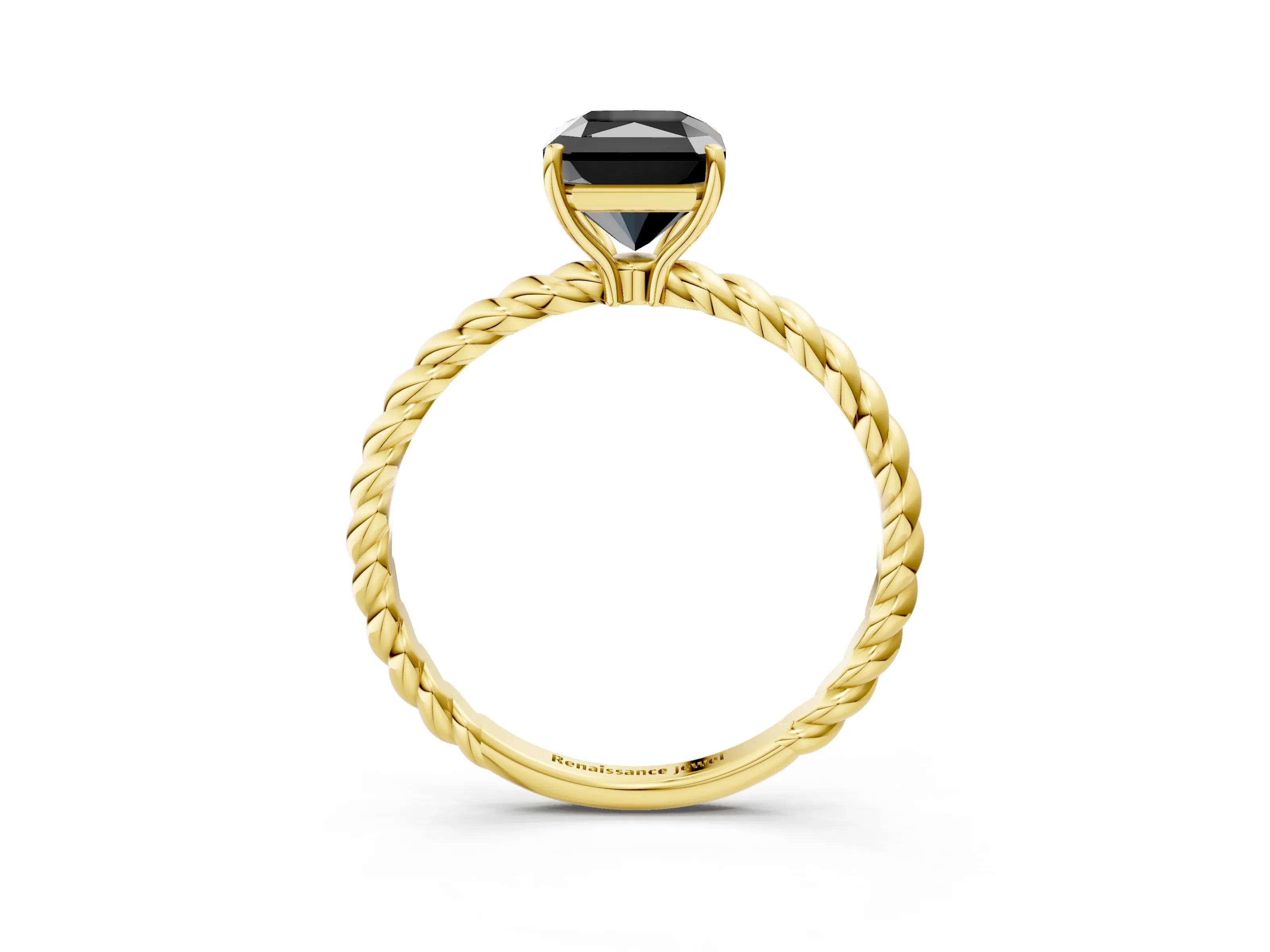 Yellow gold Fancy Black Radiant Cut Solitaire Twisted Band 4-Prong Ring_3