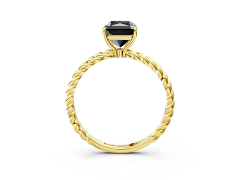 Yellow gold Fancy Black Radiant Cut Solitaire Twisted Band 4-Prong Ring_3