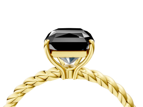 Yellow gold Fancy Black Radiant Cut Solitaire Twisted Band 4-Prong Ring_4