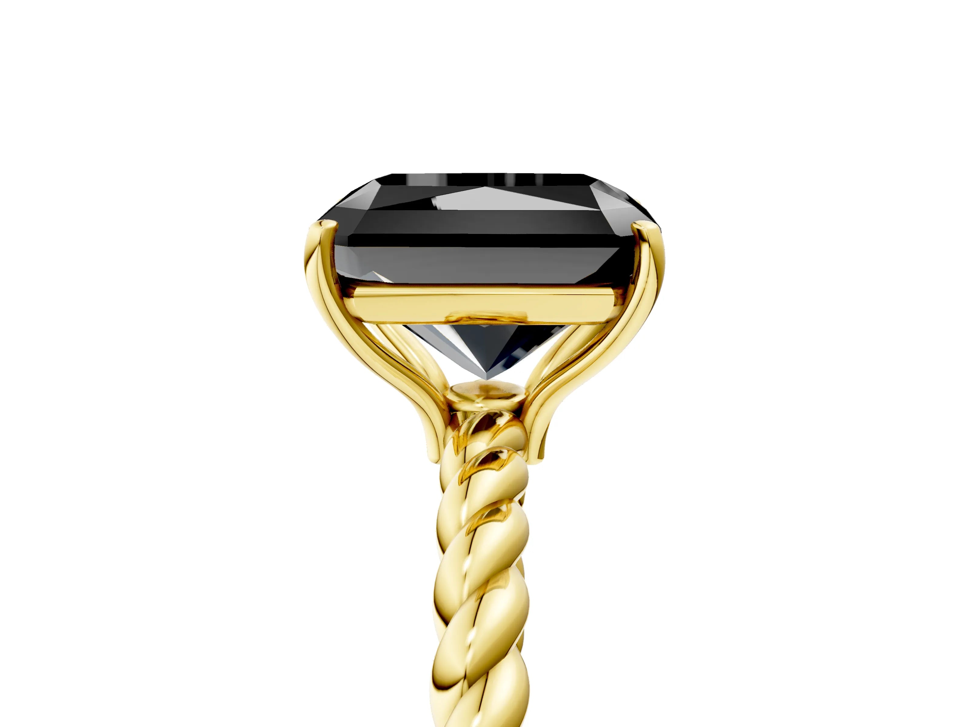 Yellow gold Fancy Black Radiant Cut Solitaire Twisted Band 4-Prong Ring_5
