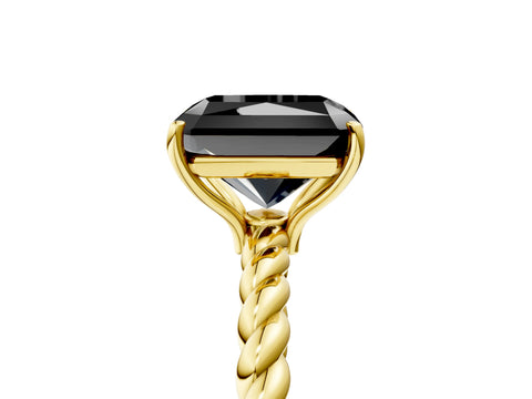Yellow gold Fancy Black Radiant Cut Solitaire Twisted Band 4-Prong Ring_5