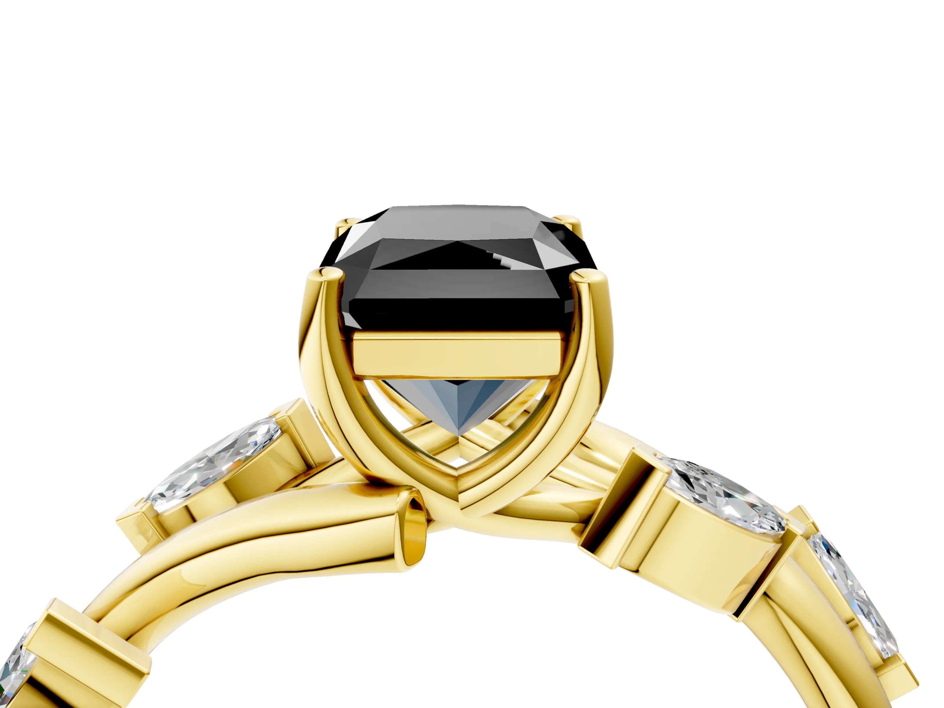 Yellow gold Fancy Black Radiant Cut Solitaire Twisted Band Marquise Accent Prong Setting Ring_4