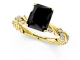 Yellow gold Fancy Black Radiant Cut Solitaire Twisted Band with Pavé Accents and Four-Prong Setting_1
