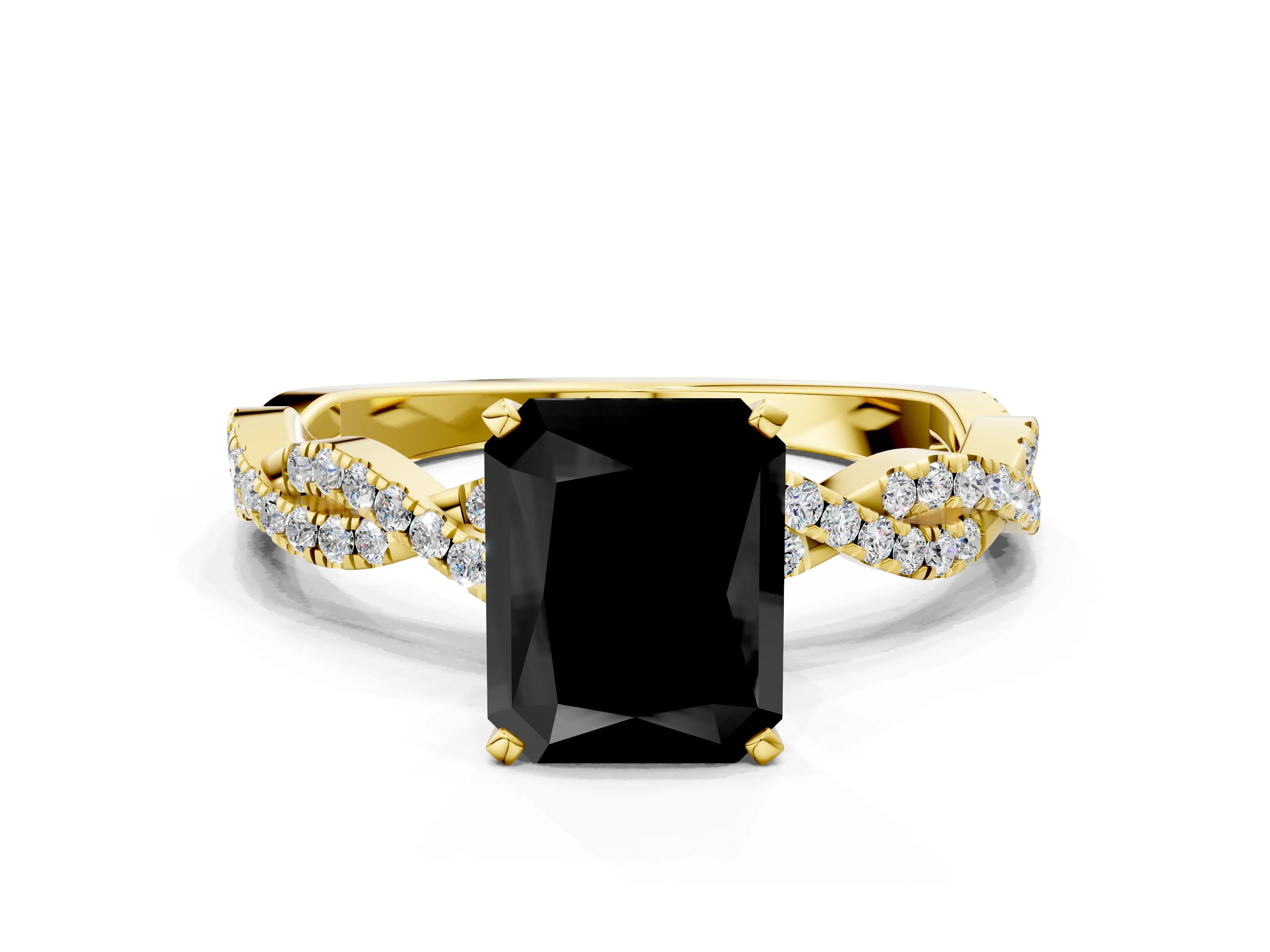 Yellow gold Fancy Black Radiant Cut Solitaire Twisted Pave Band with Four-Prong Setting_3