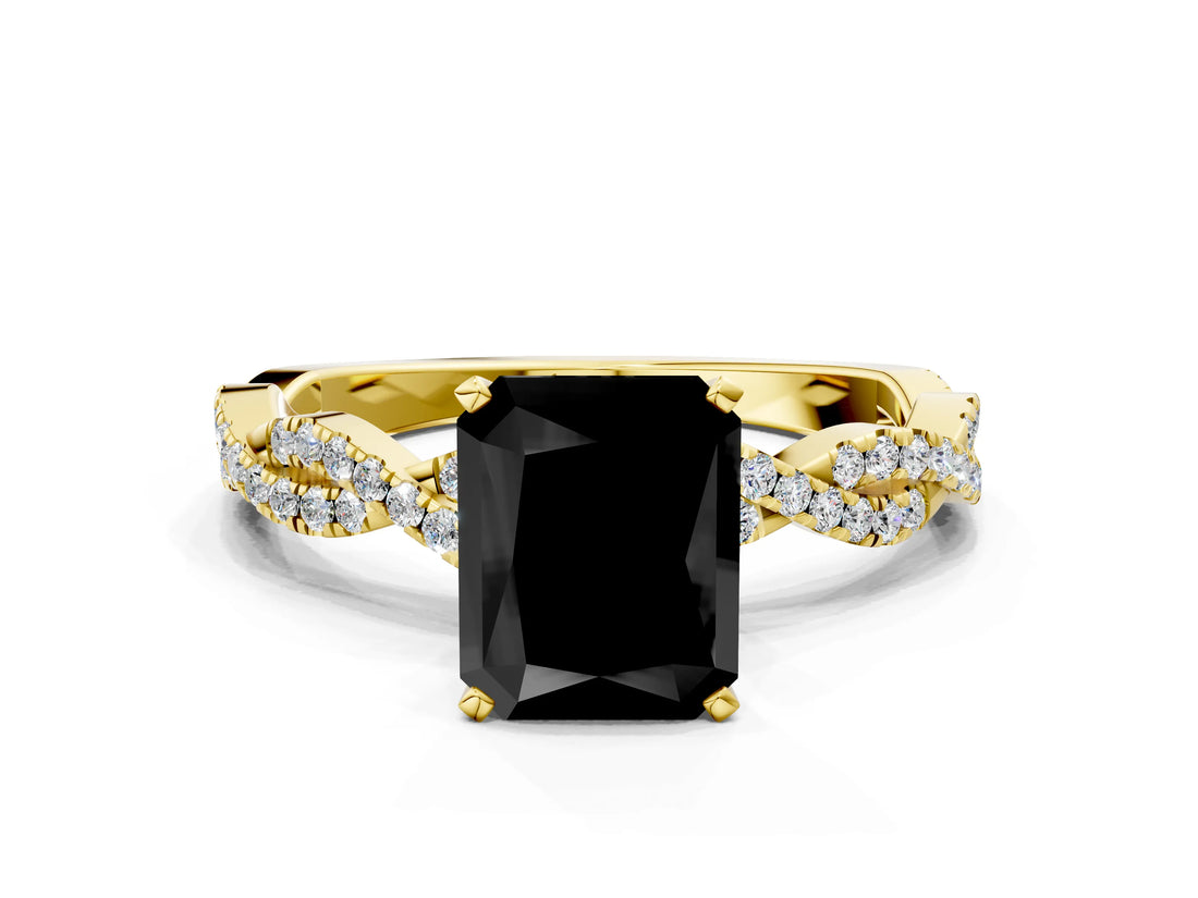 Yellow gold Fancy Black Radiant Cut Solitaire Twisted Pave Band with Four-Prong Setting_3