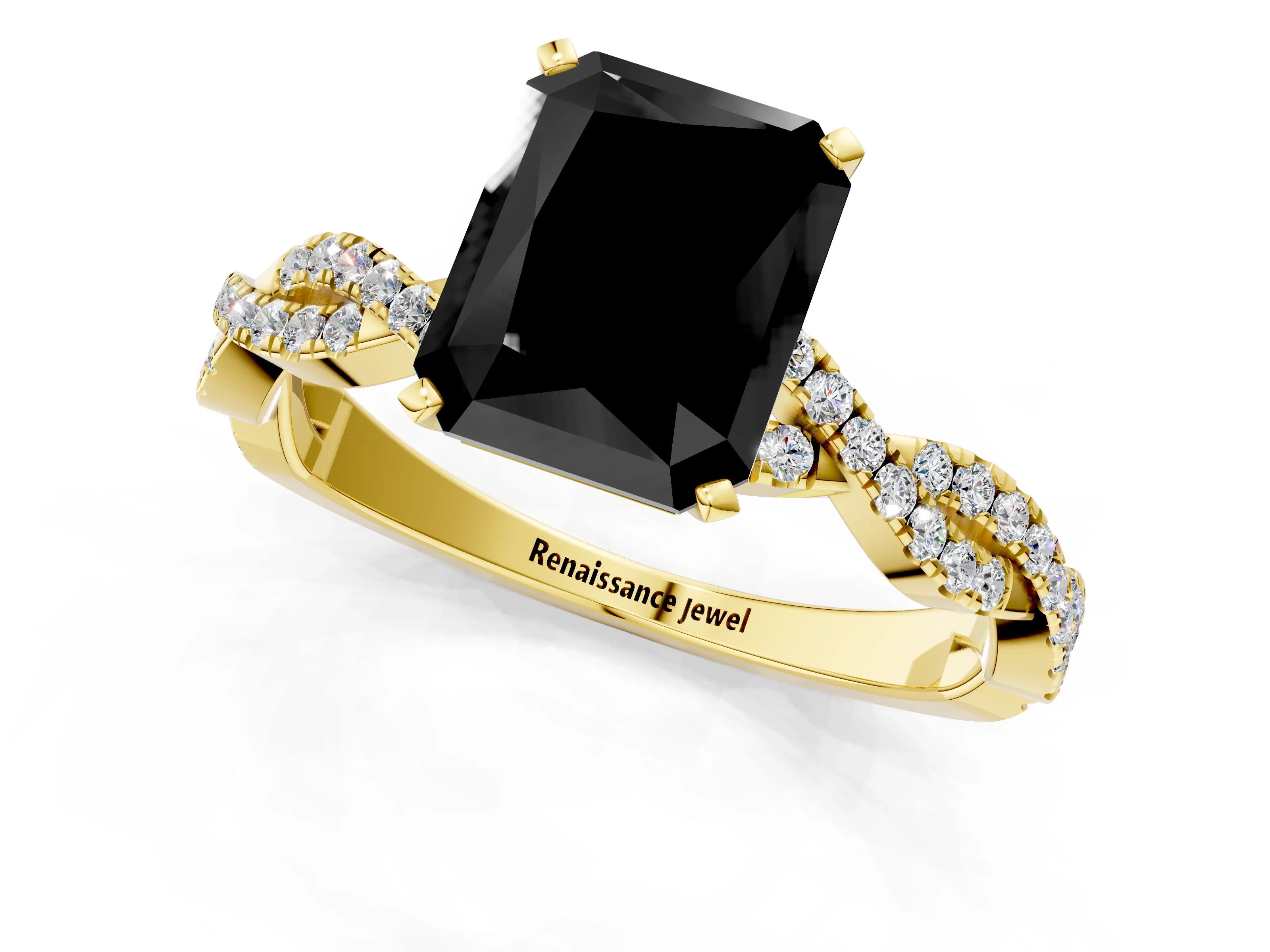 Yellow gold Fancy Black Radiant Cut Solitaire Twisted Pave Band with Four-Prong Setting_4