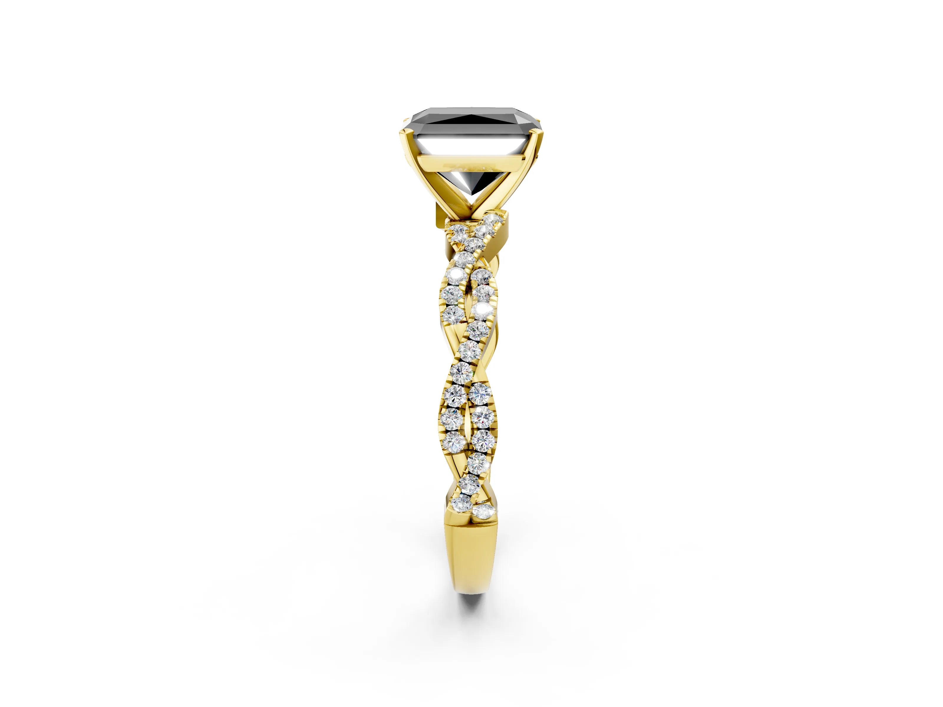Yellow gold Fancy Black Radiant Cut Solitaire Twisted Pave Band with Four-Prong Setting_5