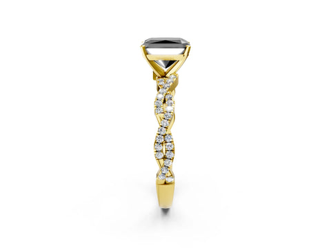 Yellow gold Fancy Black Radiant Cut Solitaire Twisted Pave Band with Four-Prong Setting_5