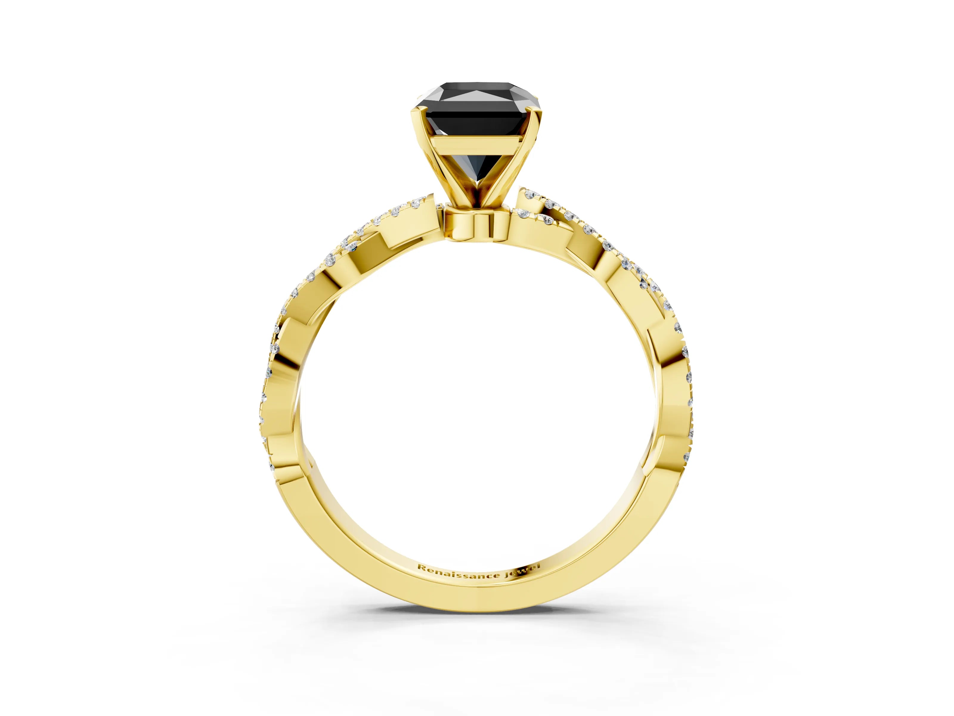 Yellow gold Fancy Black Radiant Cut Solitaire Twisted Pave Band with Four-Prong Setting_6