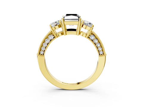 Yellow gold Fancy Black Radiant Cut Three-Stone Diamond Ring with Pavé Band and Four-Prong Setting_3