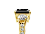 Yellow gold Fancy Black Radiant Cut Three-Stone Diamond Ring with Pavé Band and Four-Prong Setting_5