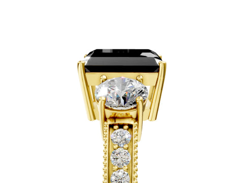 Yellow gold Fancy Black Radiant Cut Three-Stone Diamond Ring with Pavé Band and Four-Prong Setting_5