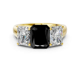 Yellow gold Fancy Black Radiant Cut Three-Stone Diamond Ring with Prong Setting on a Classic Band_12