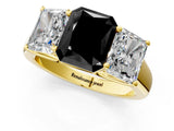 Yellow gold Fancy Black Radiant Cut Three-Stone Diamond Ring with Prong Setting on a Classic Band_13