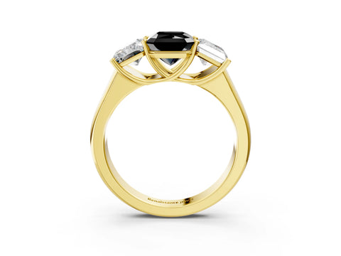 Yellow gold Fancy Black Radiant Cut Three-Stone Diamond Ring with Prong Setting on a Classic Band_3