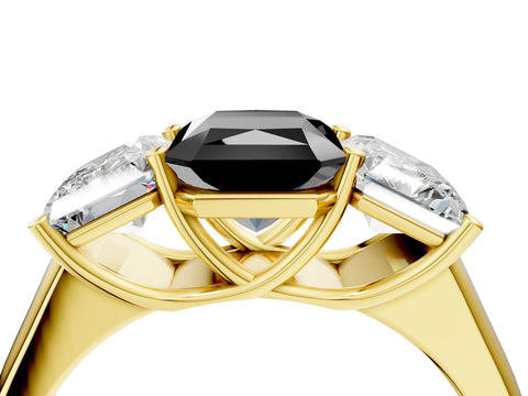 Yellow gold Fancy Black Radiant Cut Three-Stone Diamond Ring with Prong Setting on a Classic Band_4