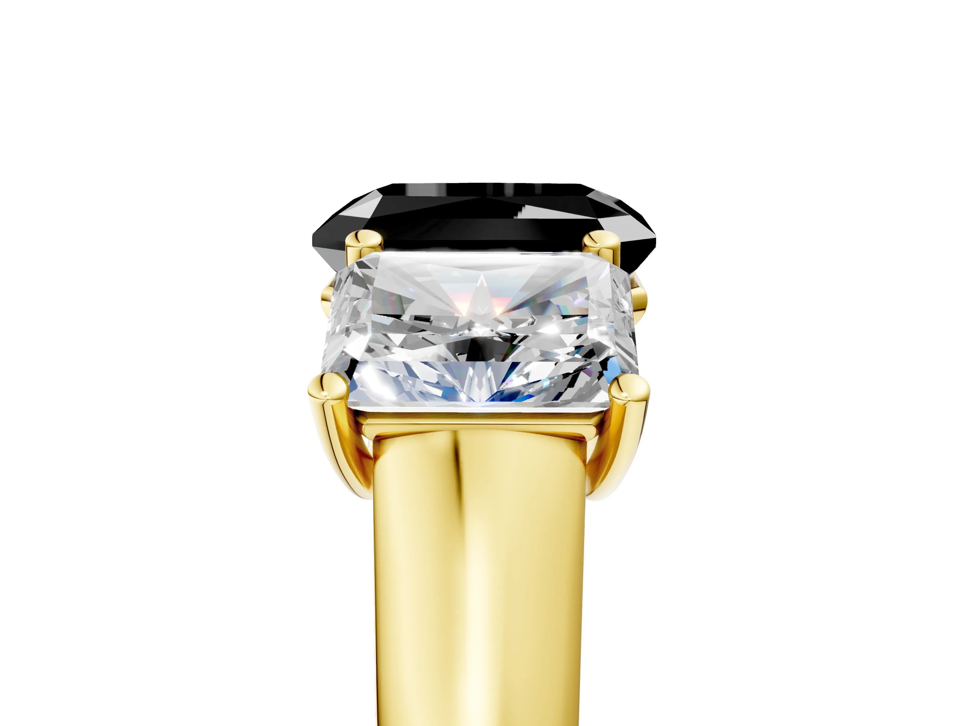 Yellow gold Fancy Black Radiant Cut Three-Stone Diamond Ring with Prong Setting on a Classic Band_5