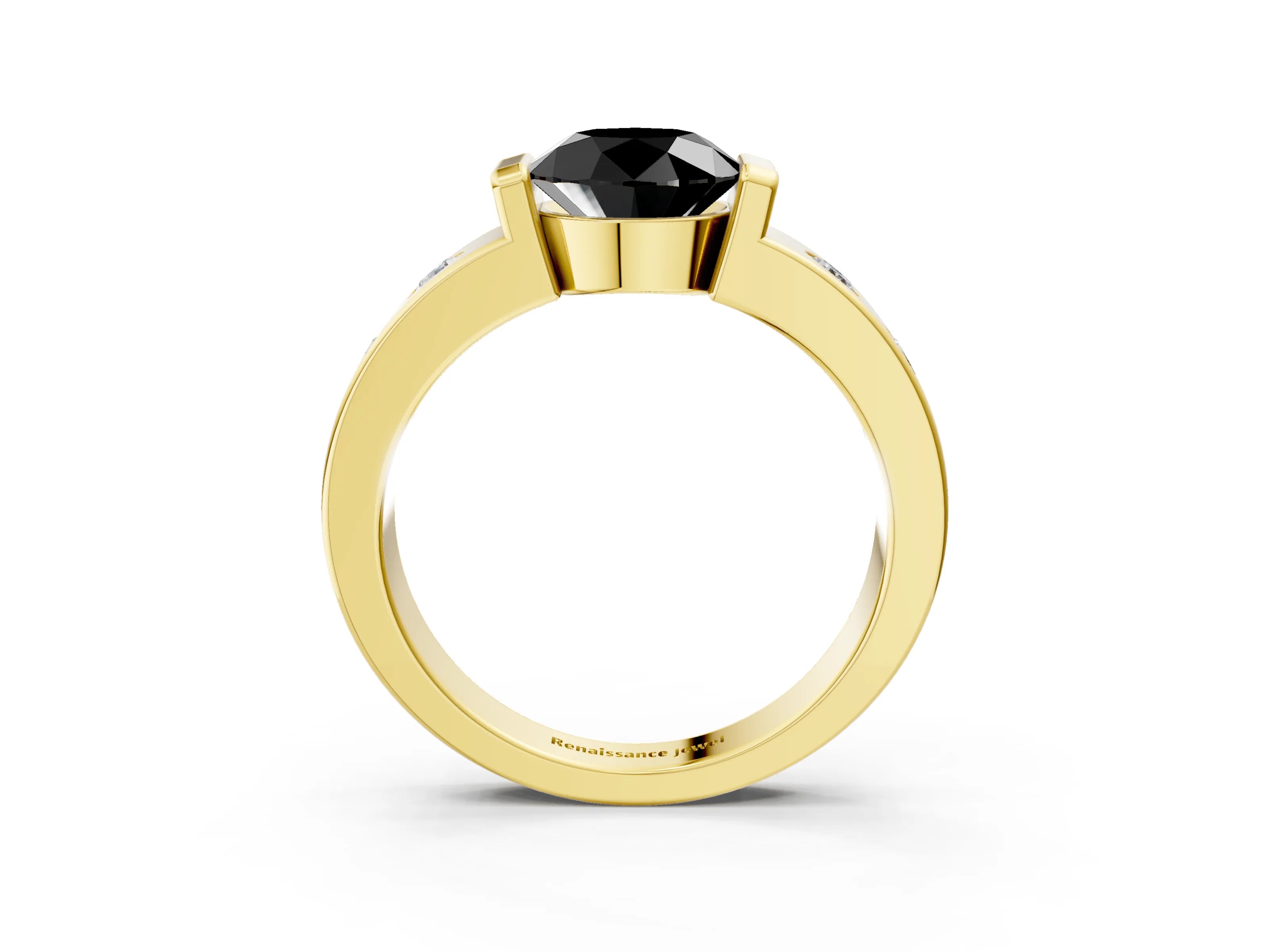 Yellow gold Fancy Black Round Cut Brilliant Channel-Set Diamond Ring with Bezel Prong Setting_3