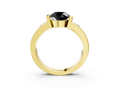 Yellow gold Fancy Black Round Cut Brilliant Channel-Set Diamond Ring with Bezel Prong Setting_3