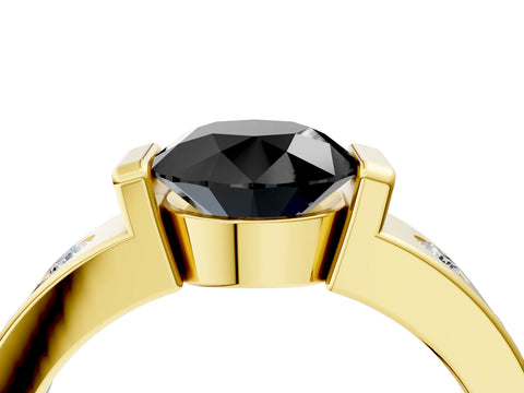 Yellow gold Fancy Black Round Cut Brilliant Channel-Set Diamond Ring with Bezel Prong Setting_4
