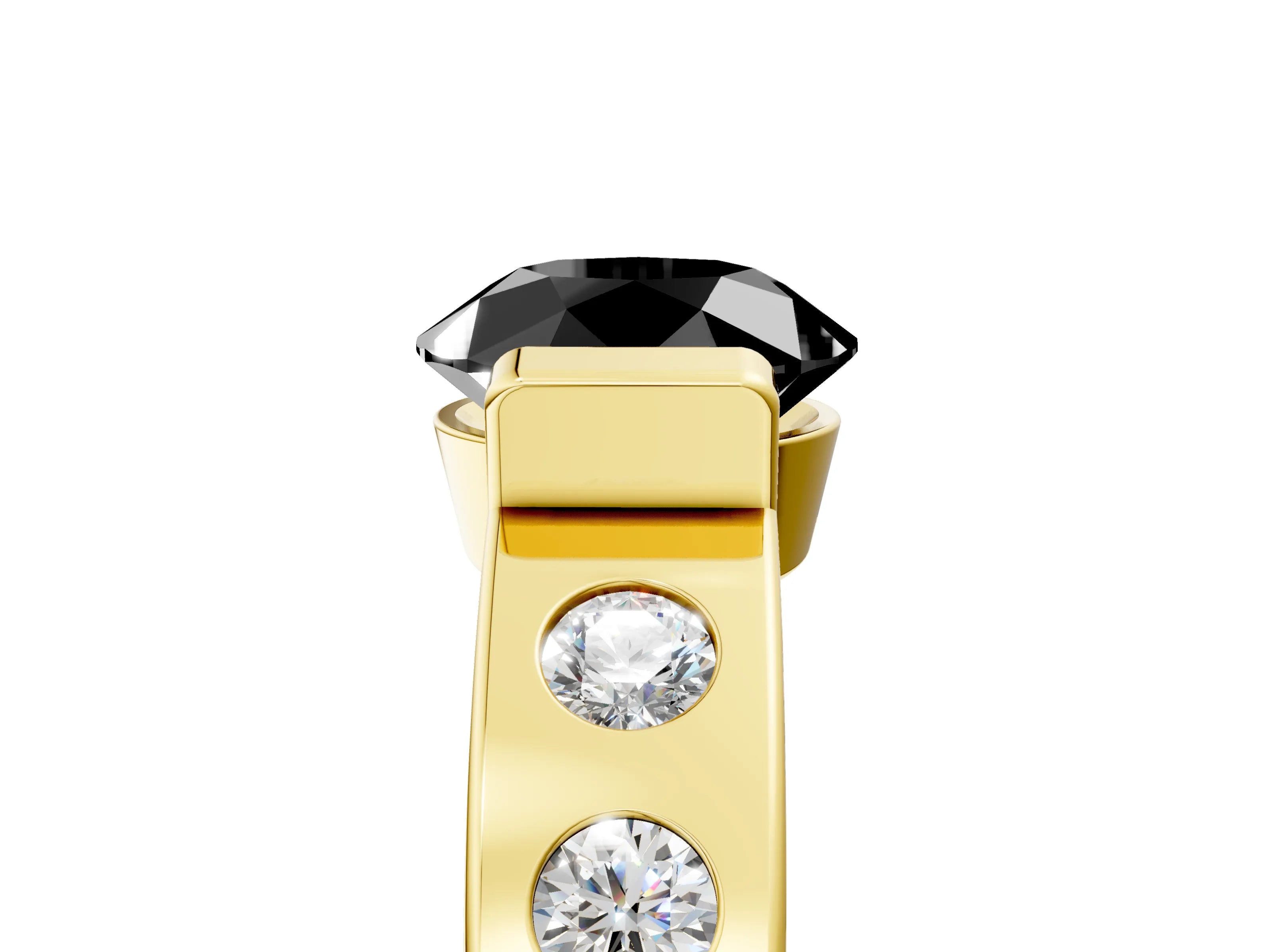 Yellow gold Fancy Black Round Cut Brilliant Channel-Set Diamond Ring with Bezel Prong Setting_5