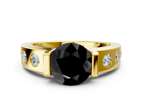 Yellow gold Fancy Black Round Cut Brilliant Channel-Set Diamond Ring with Bezel Prong Setting