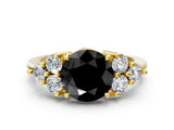 Yellow gold Fancy Black Round Cut Brilliant Diamond Cluster Accent Solitaire Ring with Prong Setting