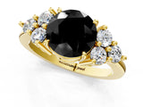 Yellow gold Fancy Black Round Cut Brilliant Diamond Cluster Accent Solitaire Ring with Prong Setting_1