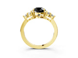 Yellow gold Fancy Black Round Cut Brilliant Diamond Cluster Accent Solitaire Ring with Prong Setting_3