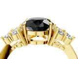 Yellow gold Fancy Black Round Cut Brilliant Diamond Cluster Accent Solitaire Ring with Prong Setting_4