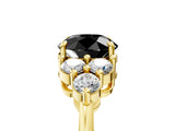Yellow gold Fancy Black Round Cut Brilliant Diamond Cluster Accent Solitaire Ring with Prong Setting_5