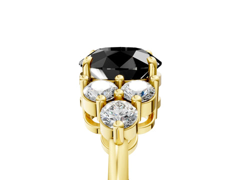 Yellow gold Fancy Black Round Cut Brilliant Diamond Cluster Accent Solitaire Ring with Prong Setting_5