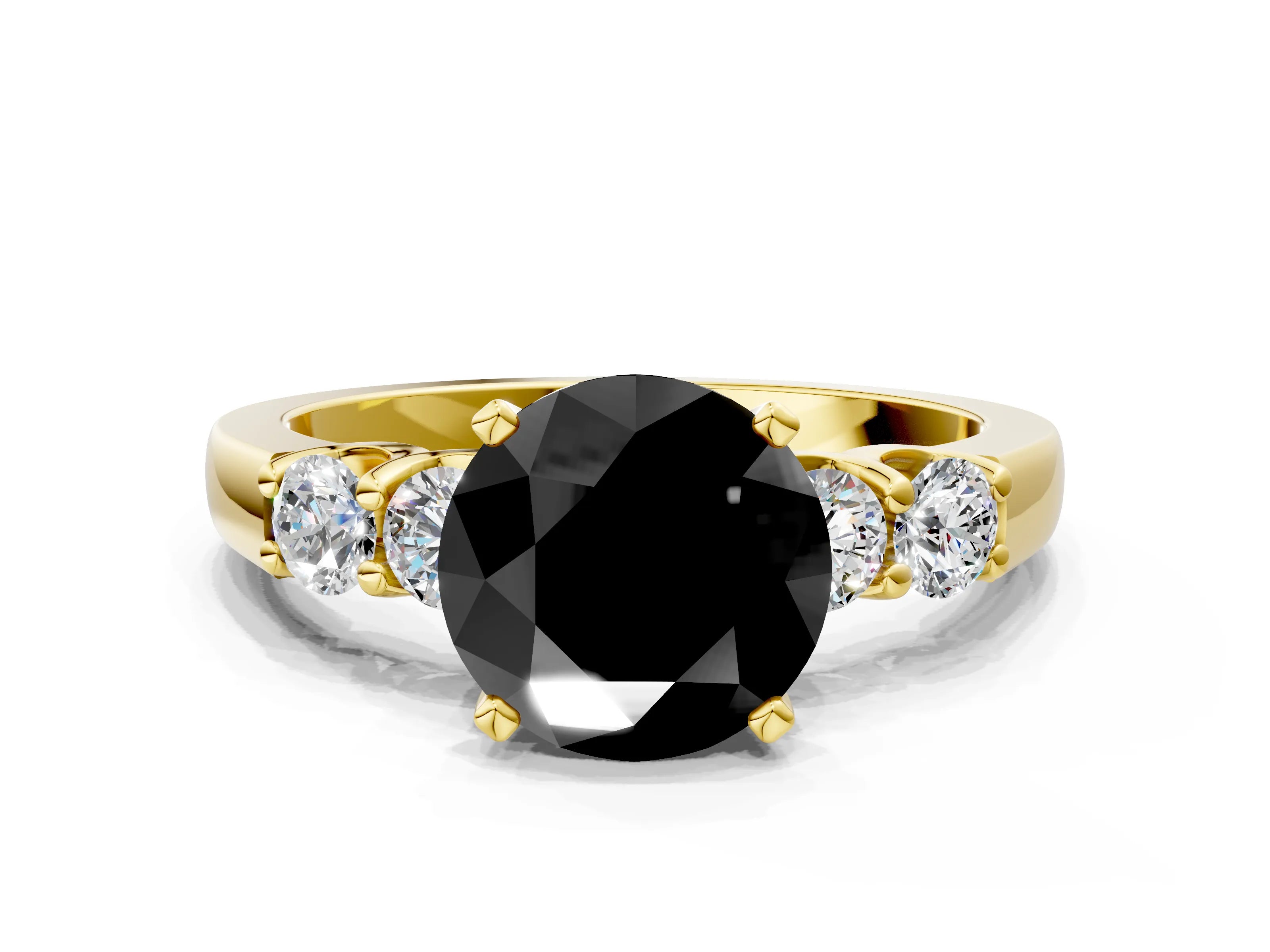 Yellow gold Fancy Black Round Cut Brilliant Diamond Five-Stone Engagement Ring with Prong Setting on a Classic Band_3