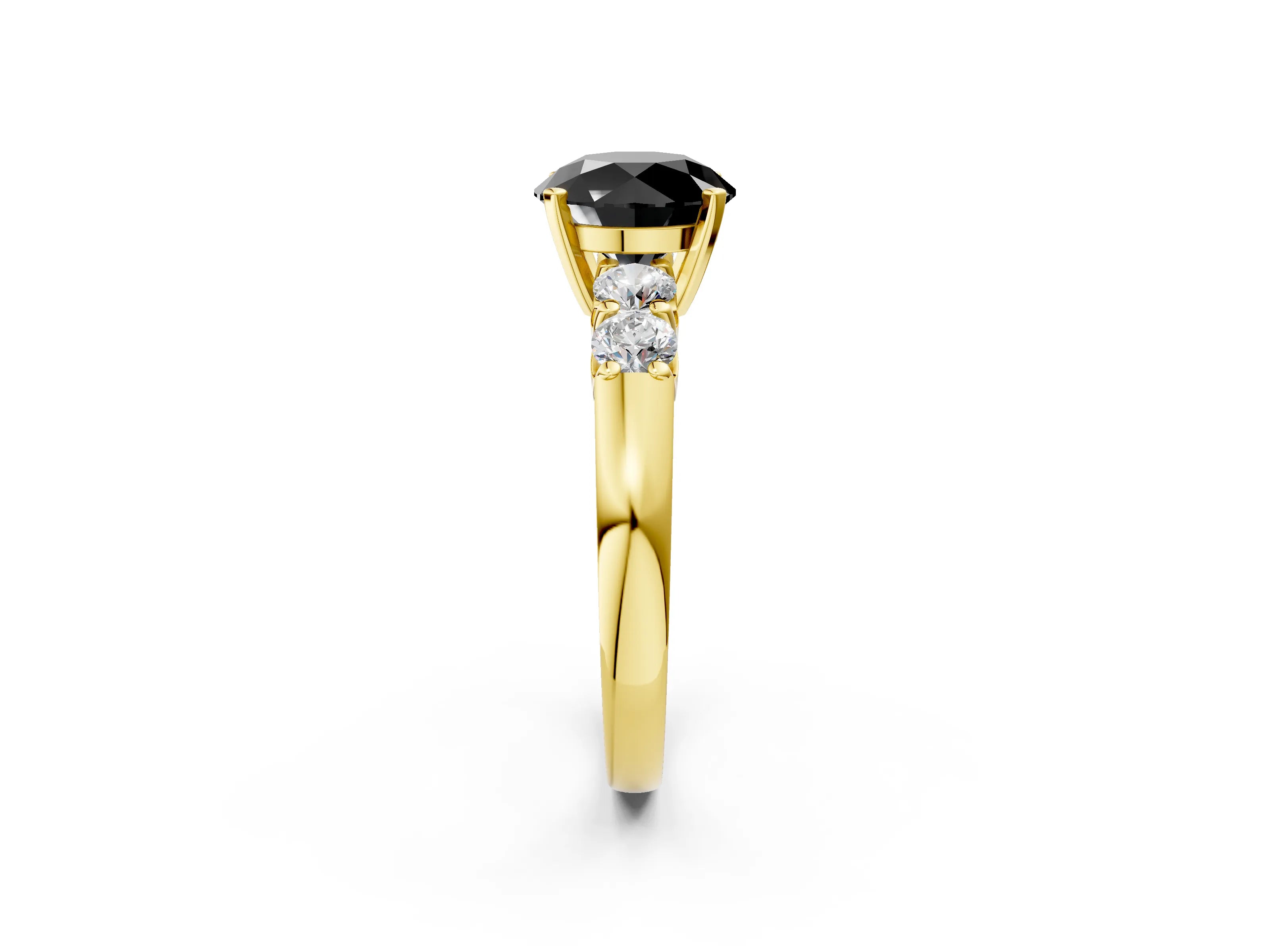Yellow gold Fancy Black Round Cut Brilliant Diamond Five-Stone Engagement Ring with Prong Setting on a Classic Band_5