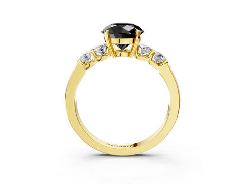 Yellow gold Fancy Black Round Cut Brilliant Diamond Five-Stone Engagement Ring with Prong Setting on a Classic Band_6