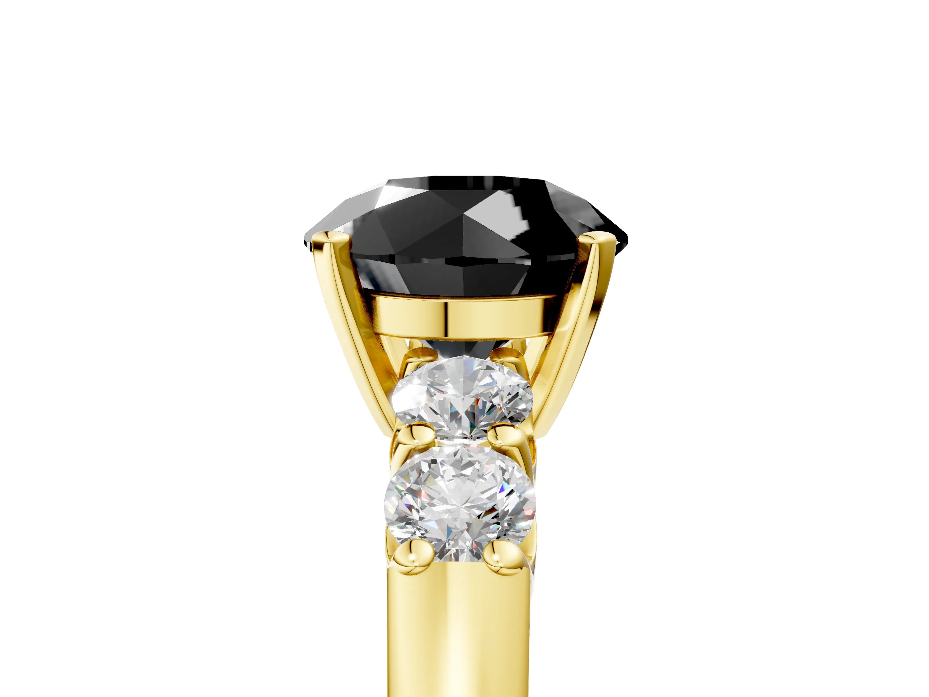 Yellow gold Fancy Black Round Cut Brilliant Diamond Five-Stone Engagement Ring with Prong Setting on a Classic Band_8